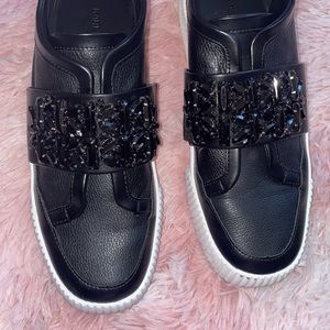 Black Karl Lagerfield Rhinestone Slip Ons